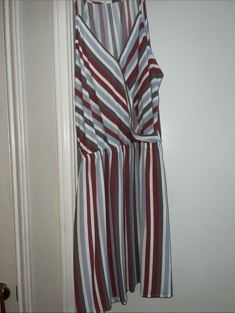 Striped Sleeveless V-Neck Summer Dress in Red, Blue & Gray